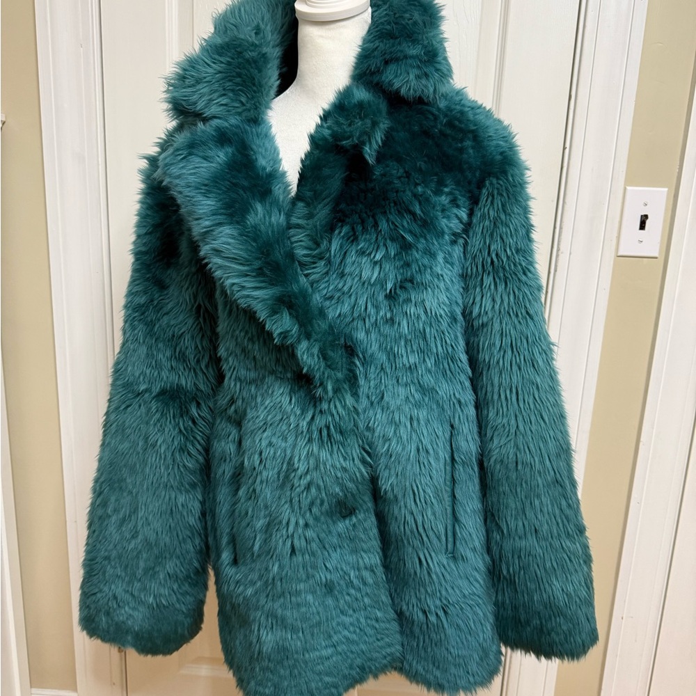 UGG Lianna Teal Real Leather Shearling Coat - Picture 2 of 5